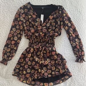 Aqua Floral Smocked Black Top